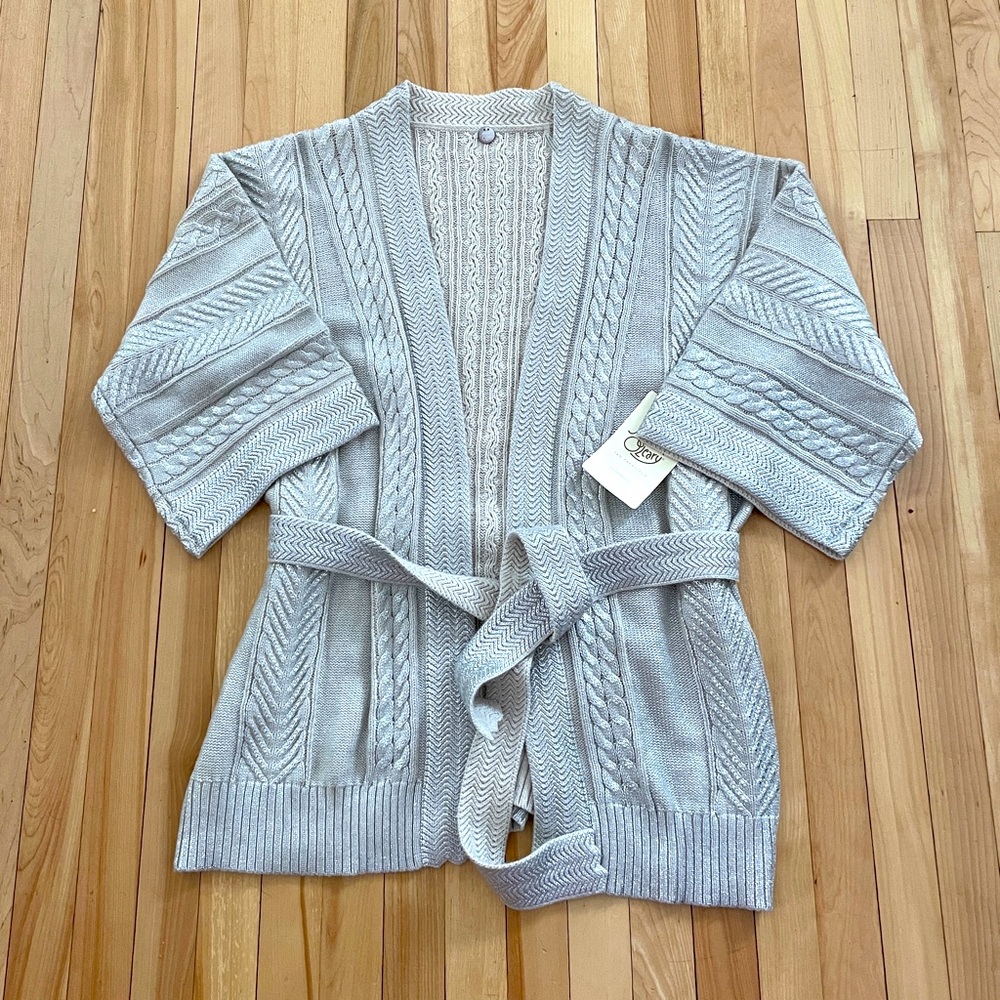 NWOT Margaret O’Leary Silver Accent Belted Knit Cardigan - Sz M